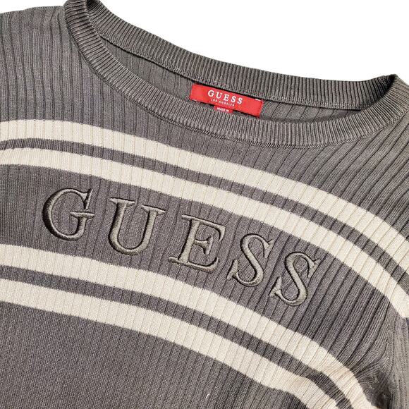 Y2k Guess Sweater Brown Slim Fit Ribbed Long-Sleeved - Large - Picture 2 of 6